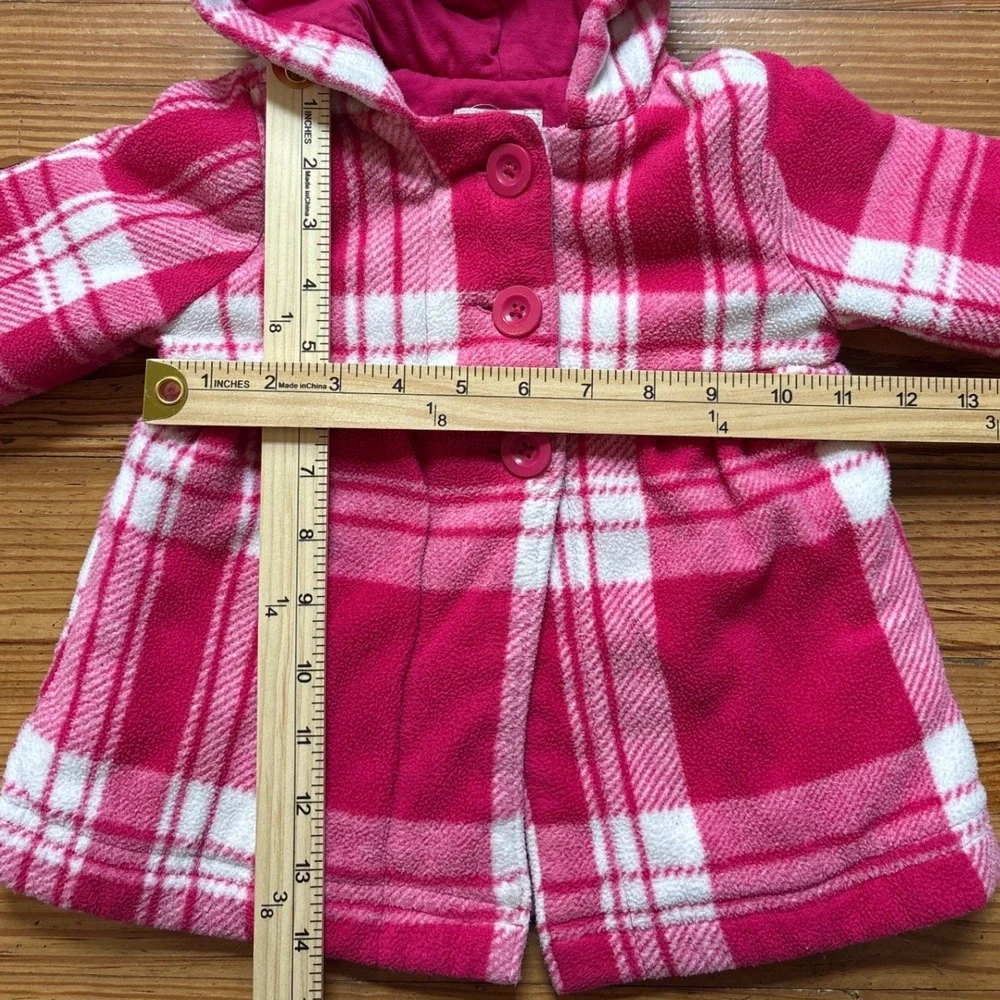 Old Navy Fleece Hooded‎ Coat Baby Girls Pink Plaid Excellent SIZE 18-24 Months